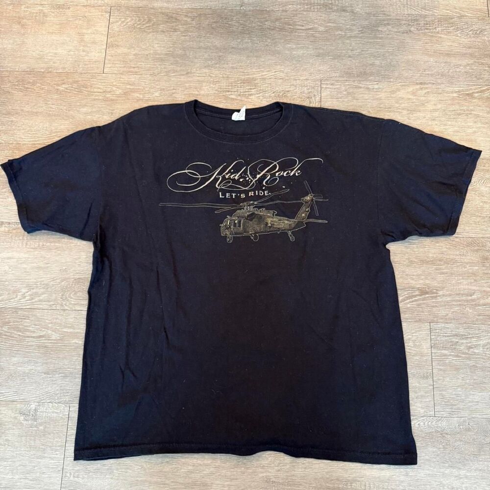 Vintage 2000s Kid Rock Let's Ride Black Hawk Helicopter Tour Tee 2X Anvil